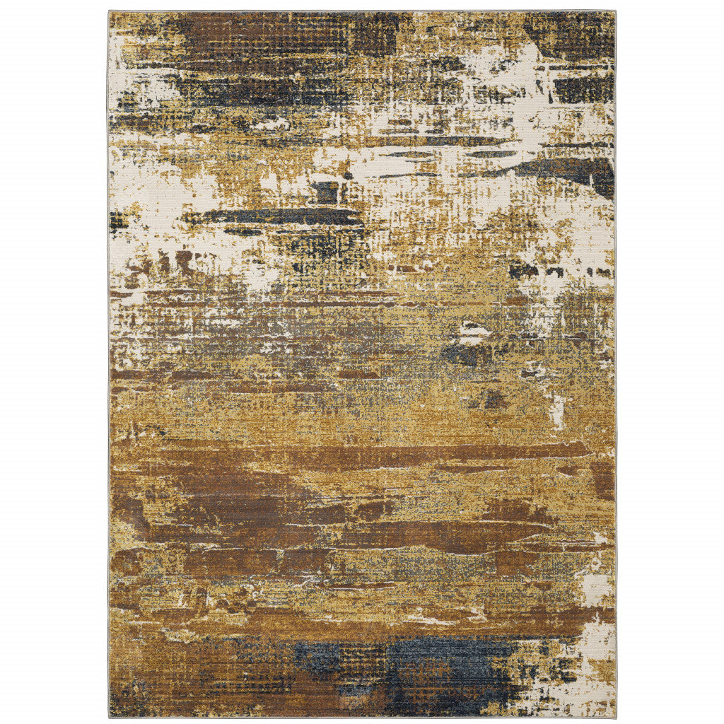 5' X 8' Gold Brown Rust Grey Blue And Beige Abstract Power Loom Stain Resistant Area Rug