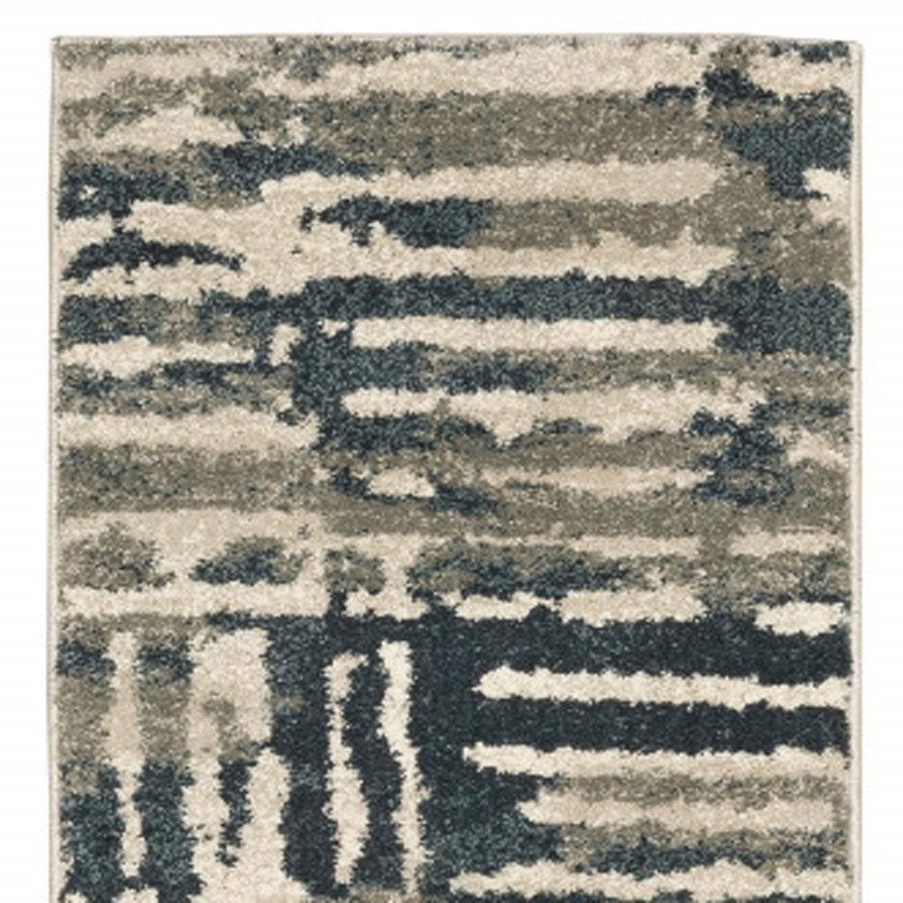 2' X 8' Blue And Beige Abstract Power Loom Stain Resistant Runner Rug