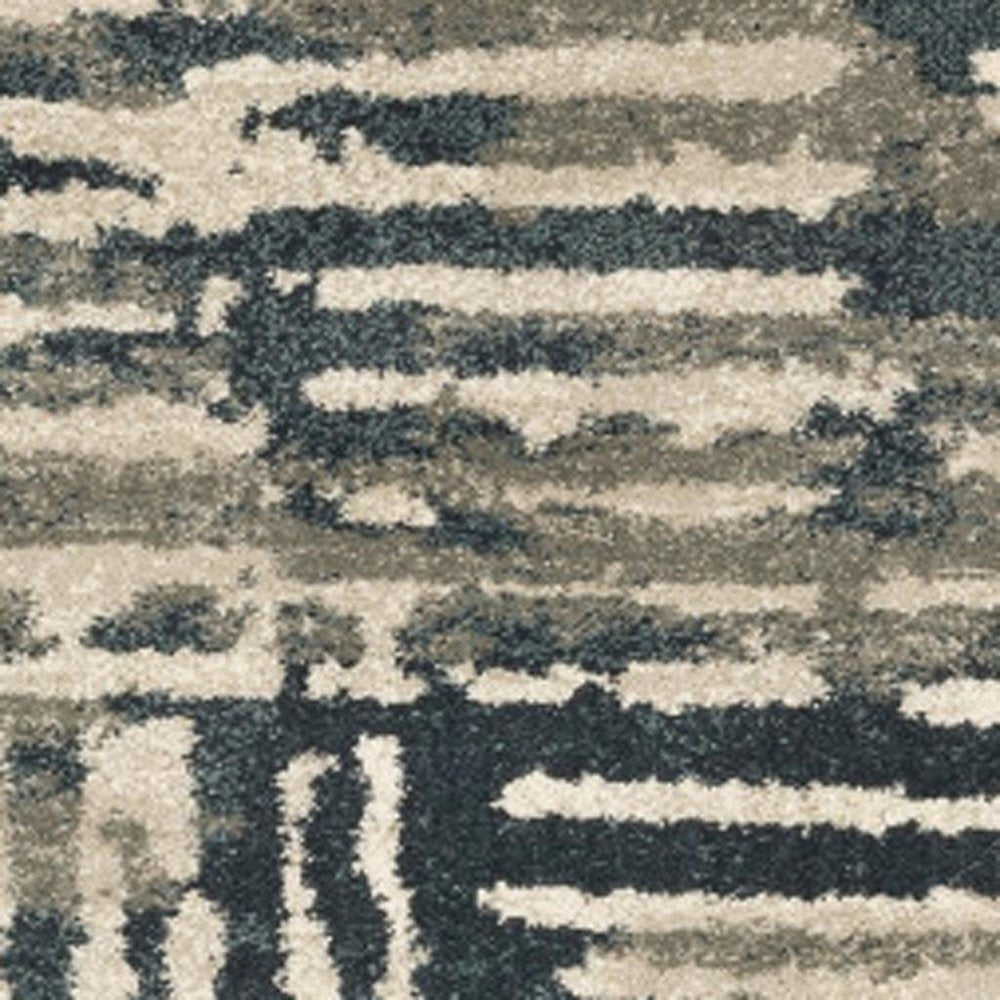 2' X 8' Blue And Beige Abstract Power Loom Stain Resistant Runner Rug