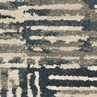2' X 8' Blue And Beige Abstract Power Loom Stain Resistant Runner Rug