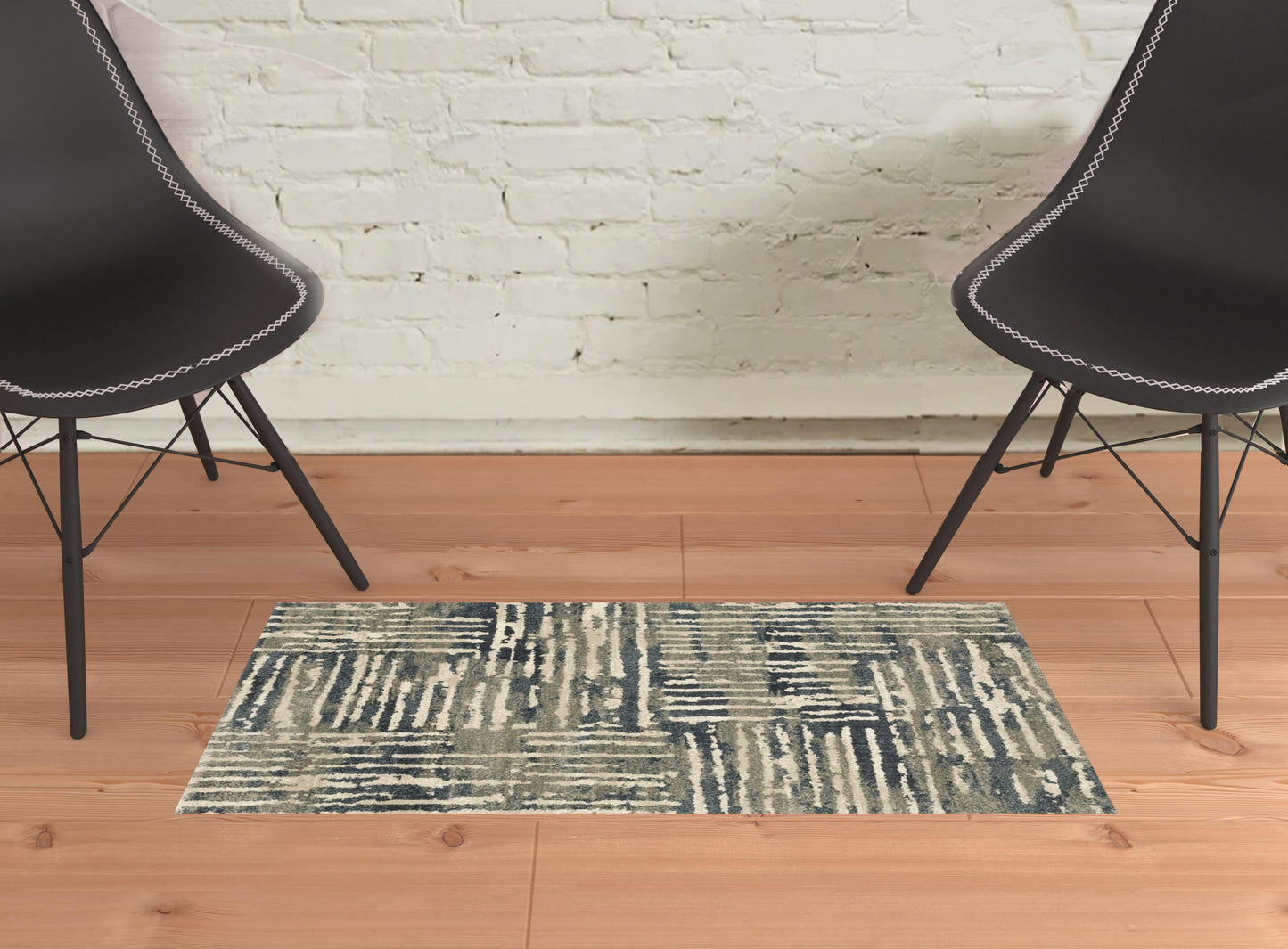 2' X 3' Blue And Beige Abstract Power Loom Stain Resistant Area Rug