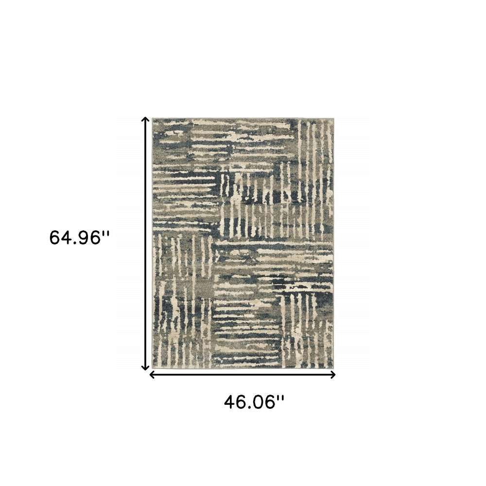 4' X 6' Blue And Beige Abstract Power Loom Stain Resistant Area Rug