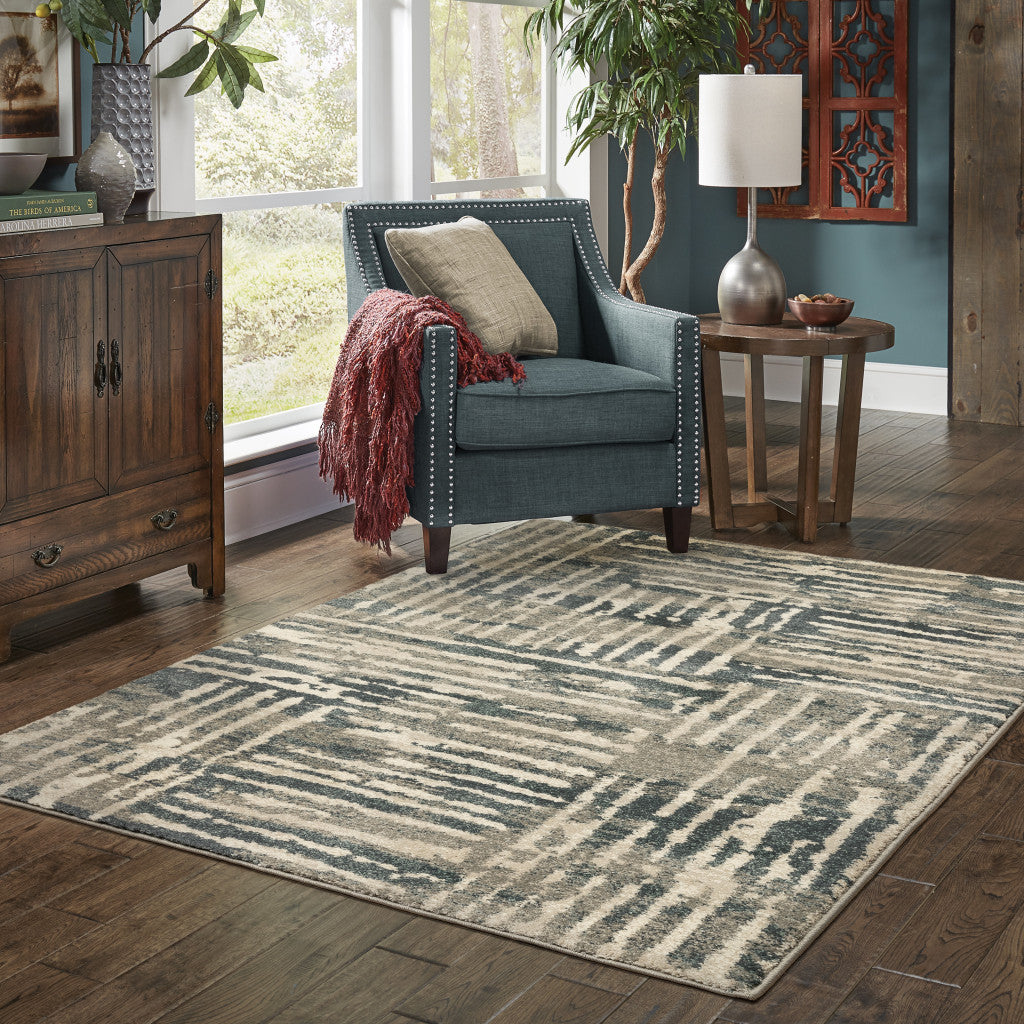 4' X 6' Blue And Beige Abstract Power Loom Stain Resistant Area Rug