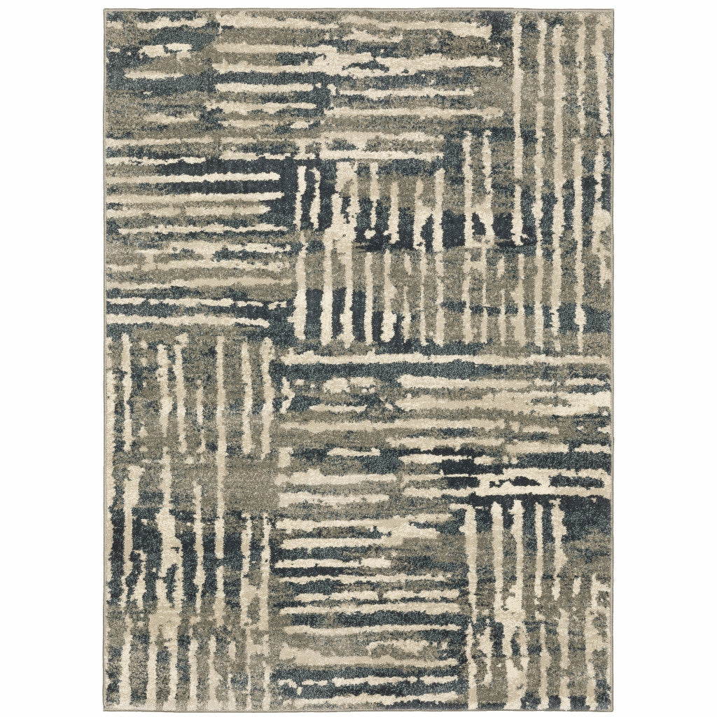 5' X 7' Blue And Beige Abstract Power Loom Stain Resistant Area Rug