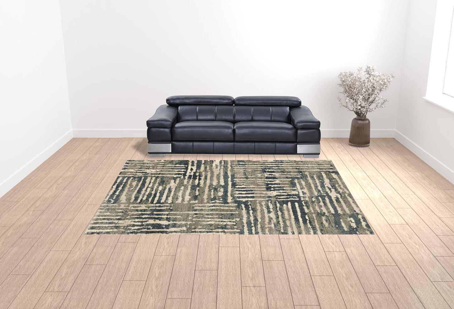 10' X 13' Blue And Beige Abstract Power Loom Stain Resistant Area Rug