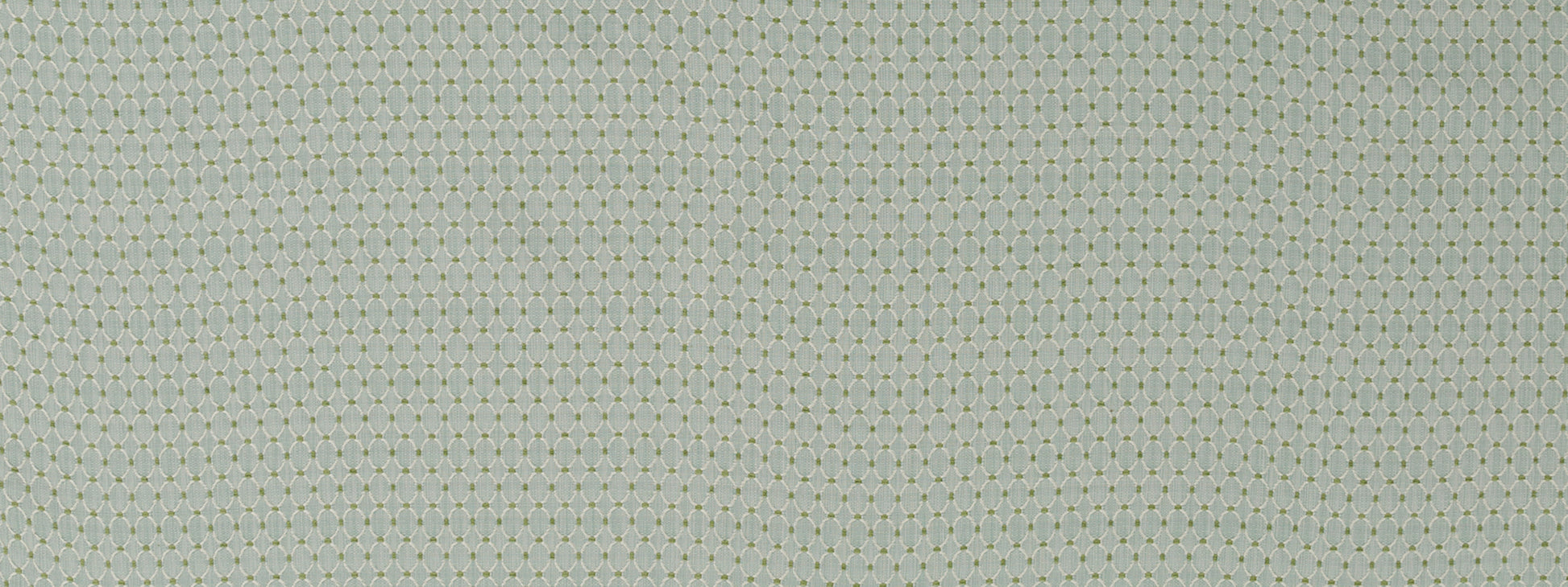 Close-up of pale sage-green upholstery fabric featuring a linked oval pattern.