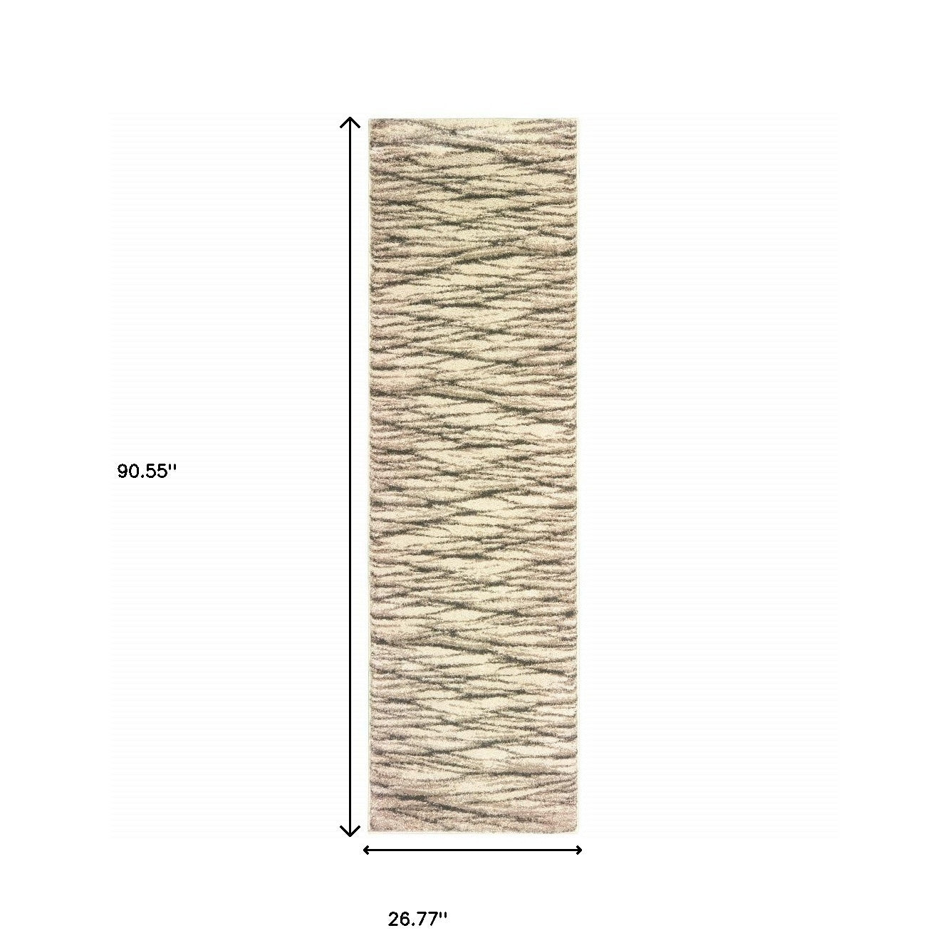 2' X 8' Ivory Sand And Ash Abstract Power Loom Stain Resistant Runner Rug