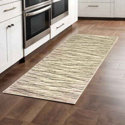 2' X 8' Ivory Sand And Ash Abstract Power Loom Stain Resistant Runner Rug