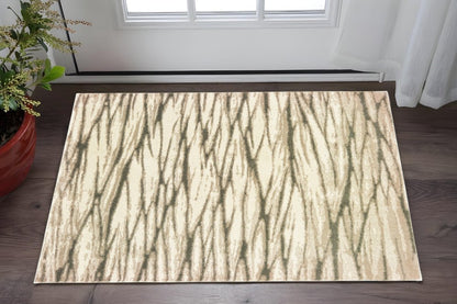 2' X 3' Ivory Sand And Ash Abstract Power Loom Stain Resistant Area Rug