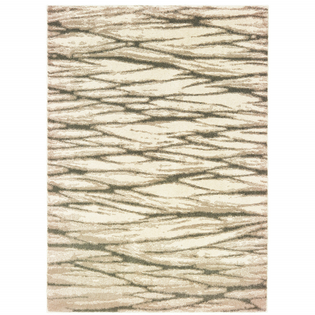 4' X 6' Ivory Sand And Ash Abstract Power Loom Stain Resistant Area Rug