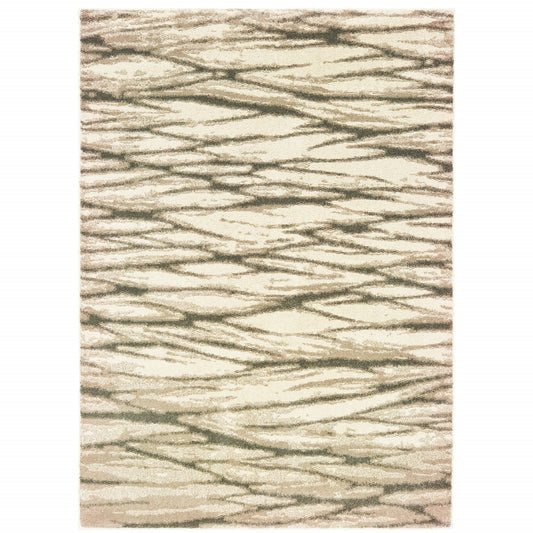 6' X 9' Ivory Sand And Ash Abstract Power Loom Stain Resistant Area Rug