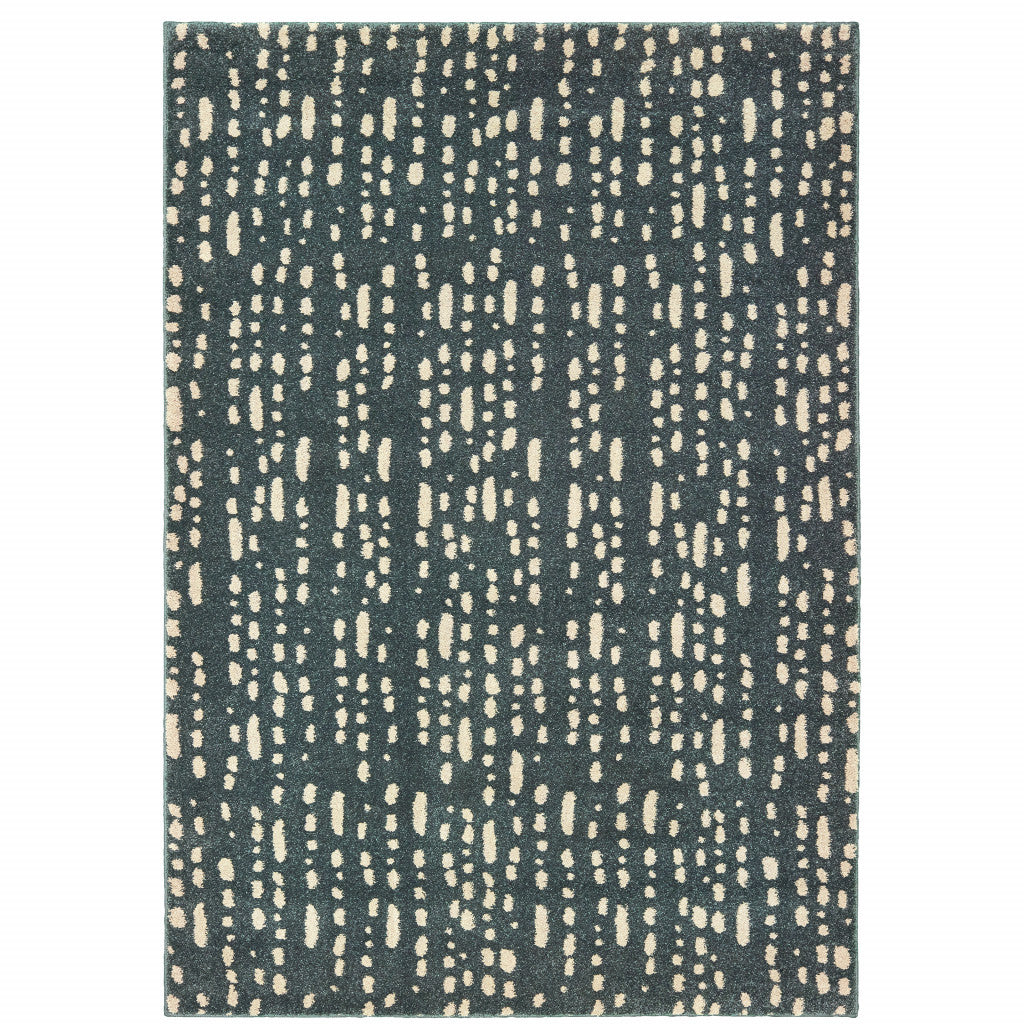 2' X 3' Steel Blue And Ivory Abstract Power Loom Stain Resistant Area Rug