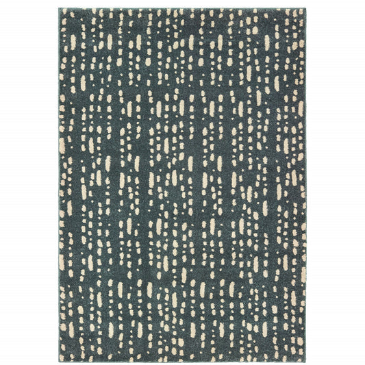 2' X 3' Steel Blue And Ivory Abstract Power Loom Stain Resistant Area Rug