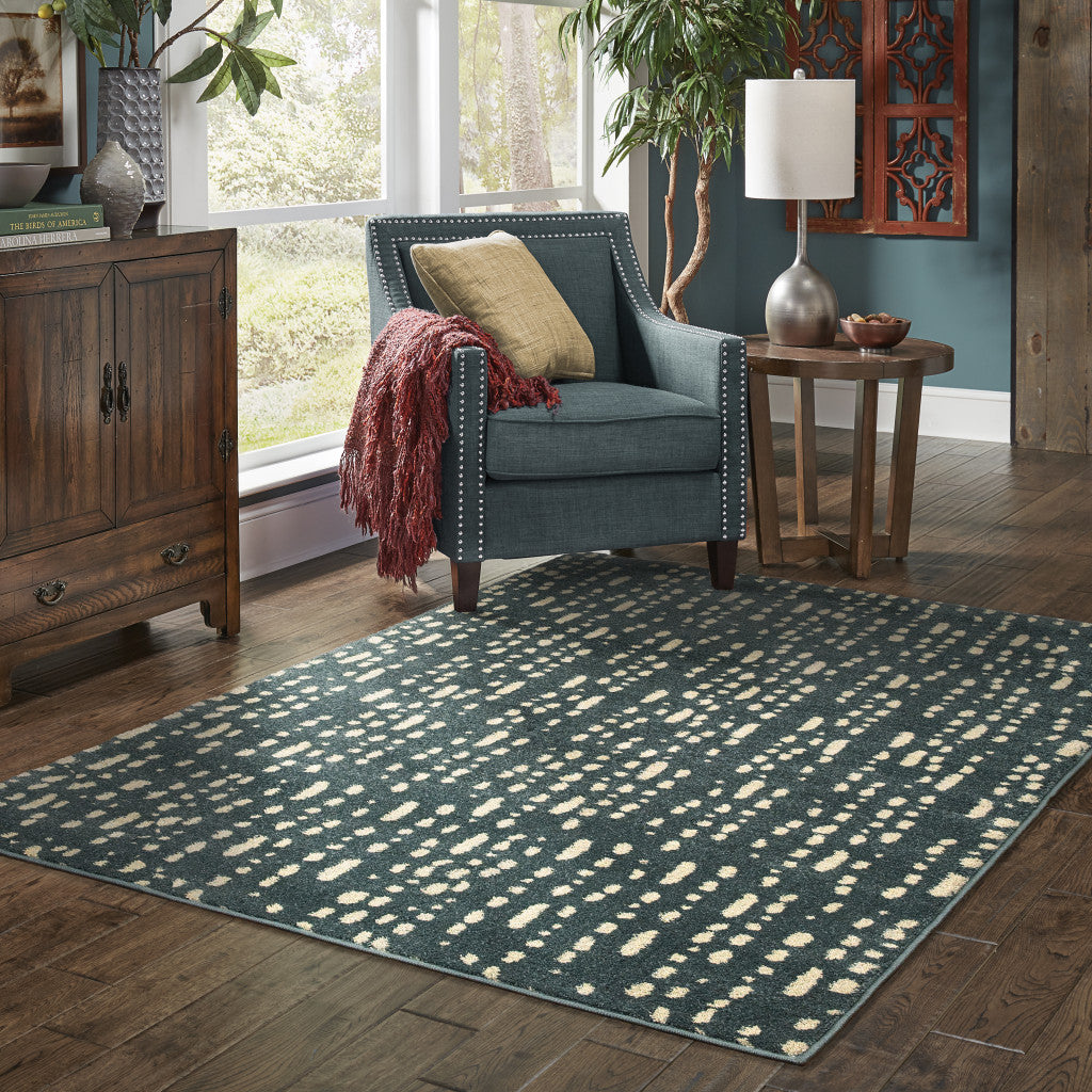 2' X 3' Steel Blue And Ivory Abstract Power Loom Stain Resistant Area Rug