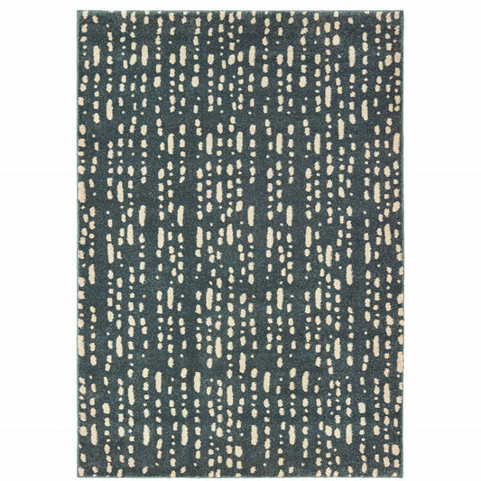 4' X 6' Steel Blue And Ivory Abstract Power Loom Stain Resistant Area Rug
