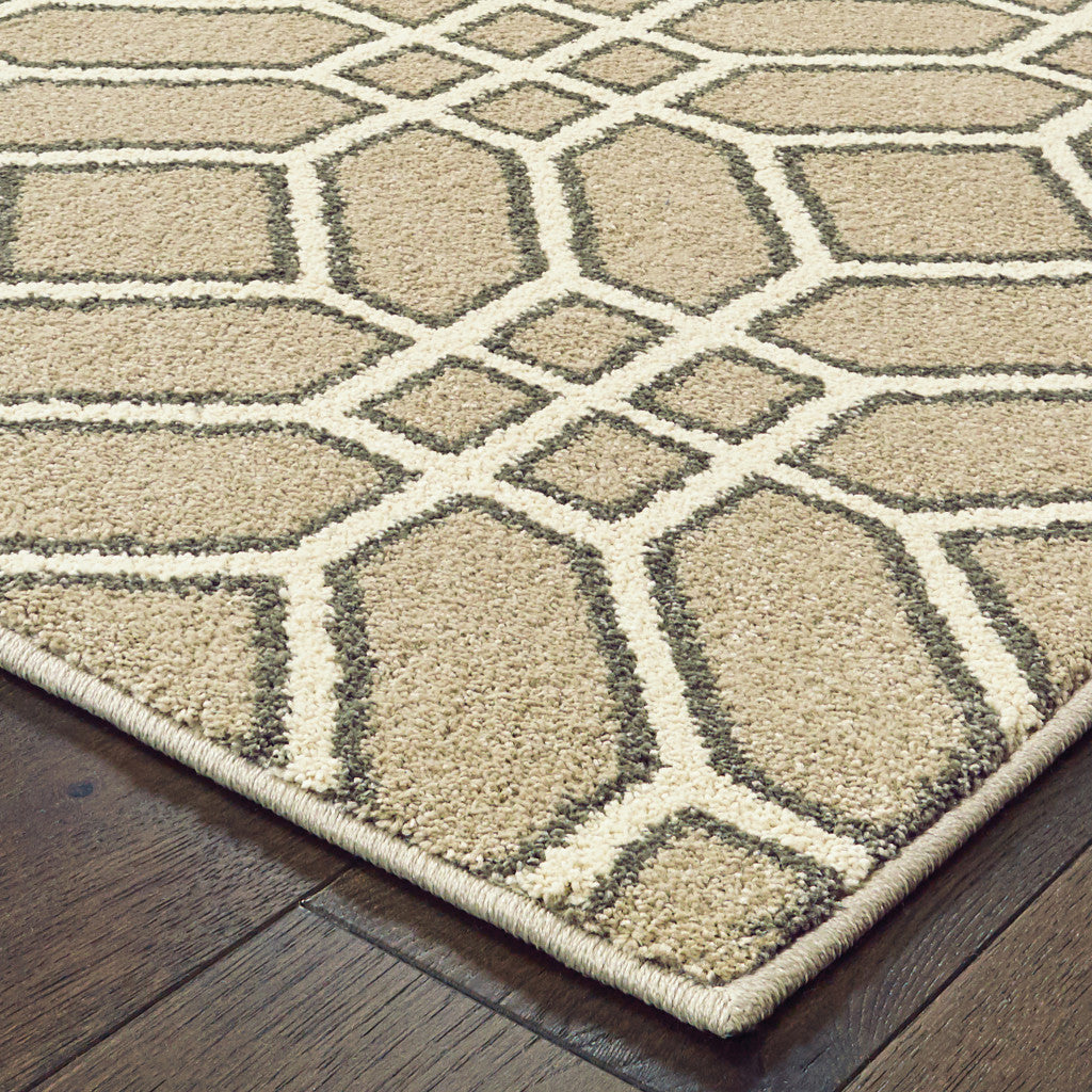 2' X 8' Sand And Ivory Geometric Power Loom Stain Resistant Runner Rug