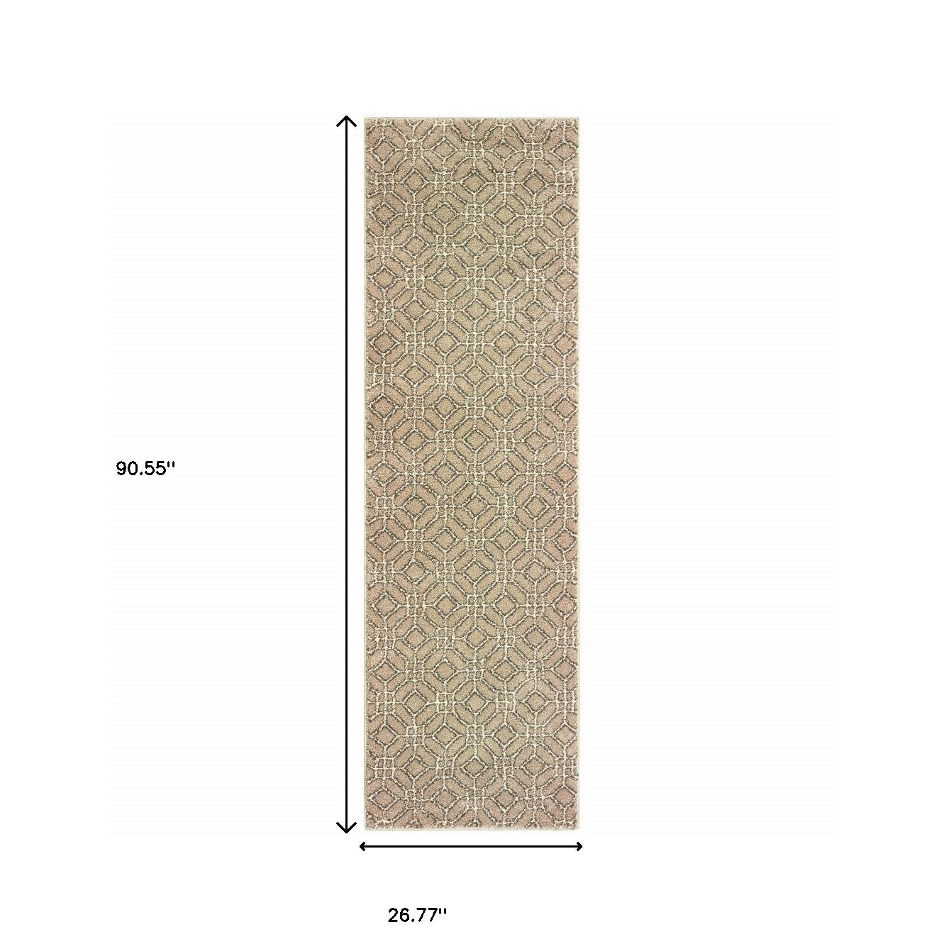 2' X 8' Sand And Ivory Geometric Power Loom Stain Resistant Runner Rug