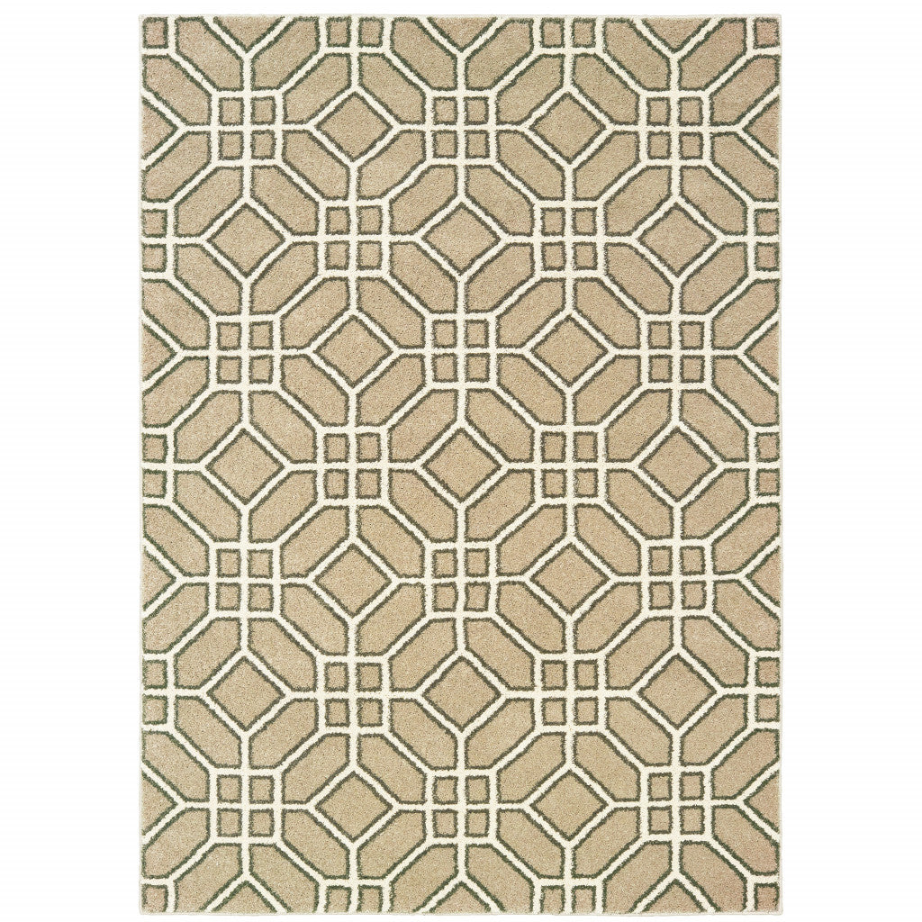 2' X 3' Sand And Ivory Geometric Power Loom Stain Resistant Area Rug