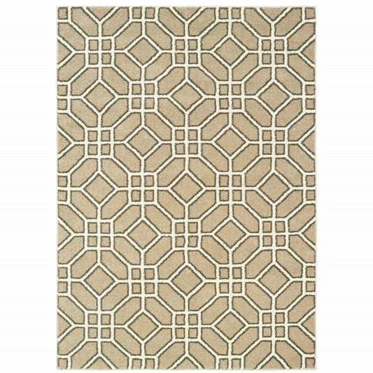 2' X 3' Sand And Ivory Geometric Power Loom Stain Resistant Area Rug