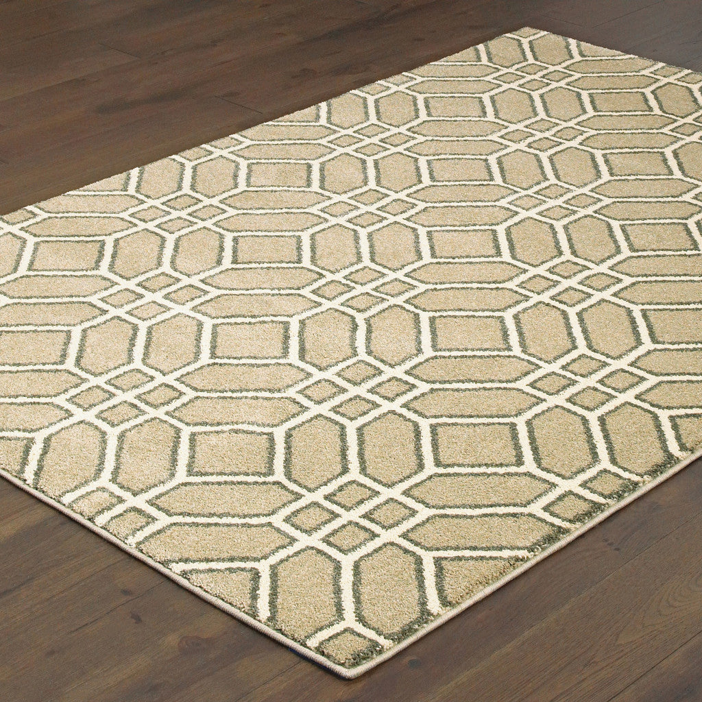 2' X 3' Sand And Ivory Geometric Power Loom Stain Resistant Area Rug