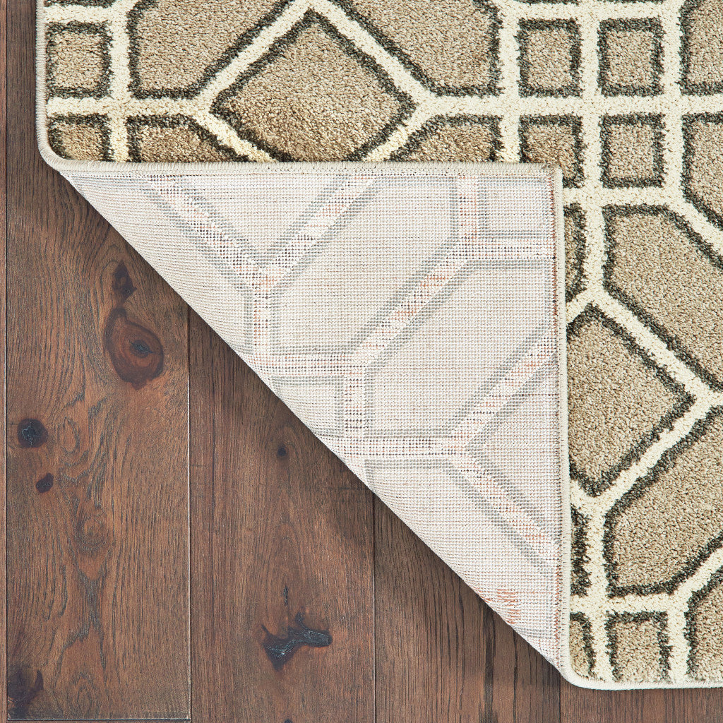 2' X 3' Sand And Ivory Geometric Power Loom Stain Resistant Area Rug