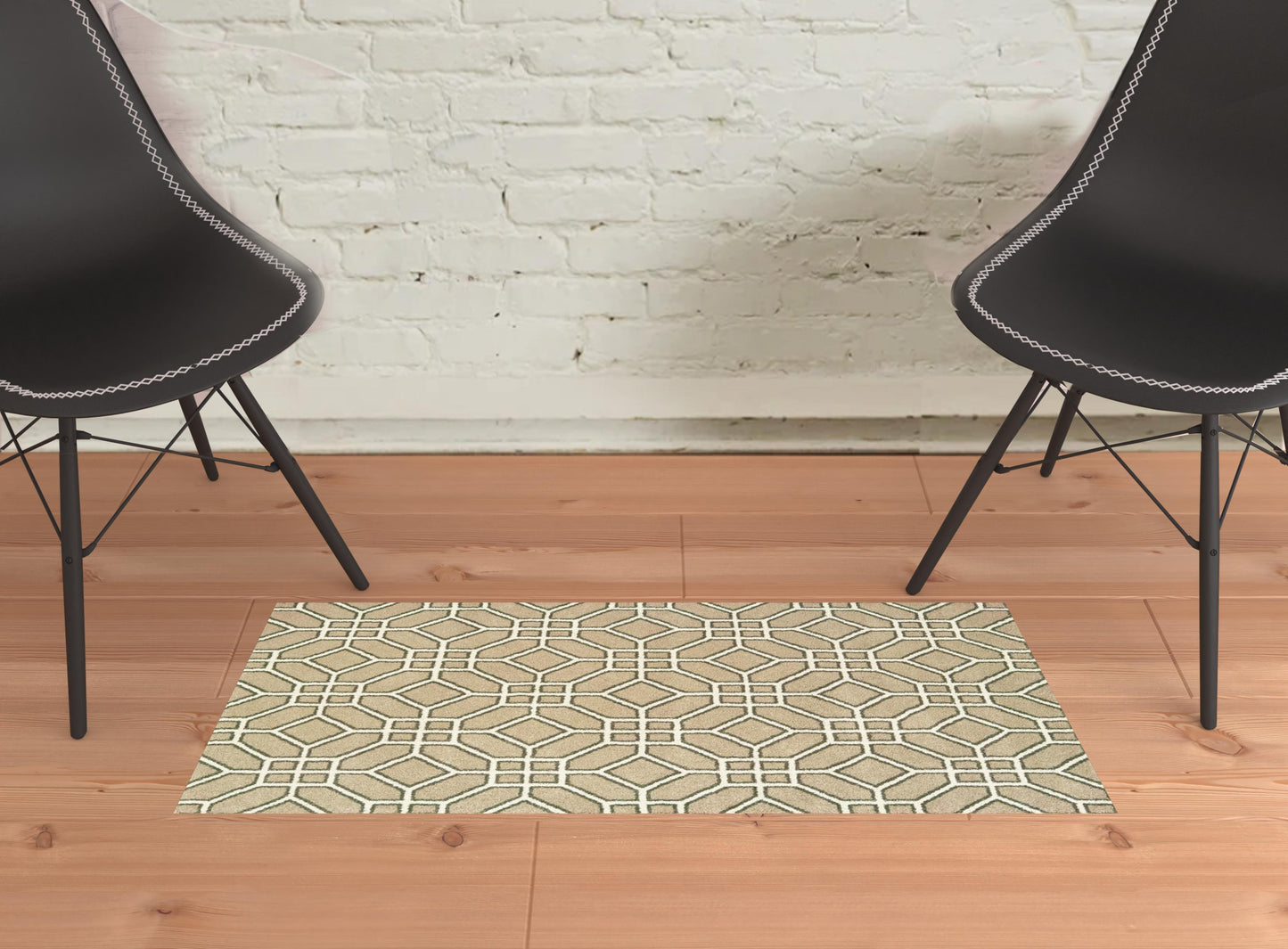 2' X 3' Sand And Ivory Geometric Power Loom Stain Resistant Area Rug