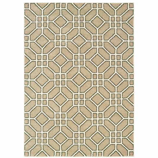4' X 6' Sand And Ivory Geometric Power Loom Stain Resistant Area Rug