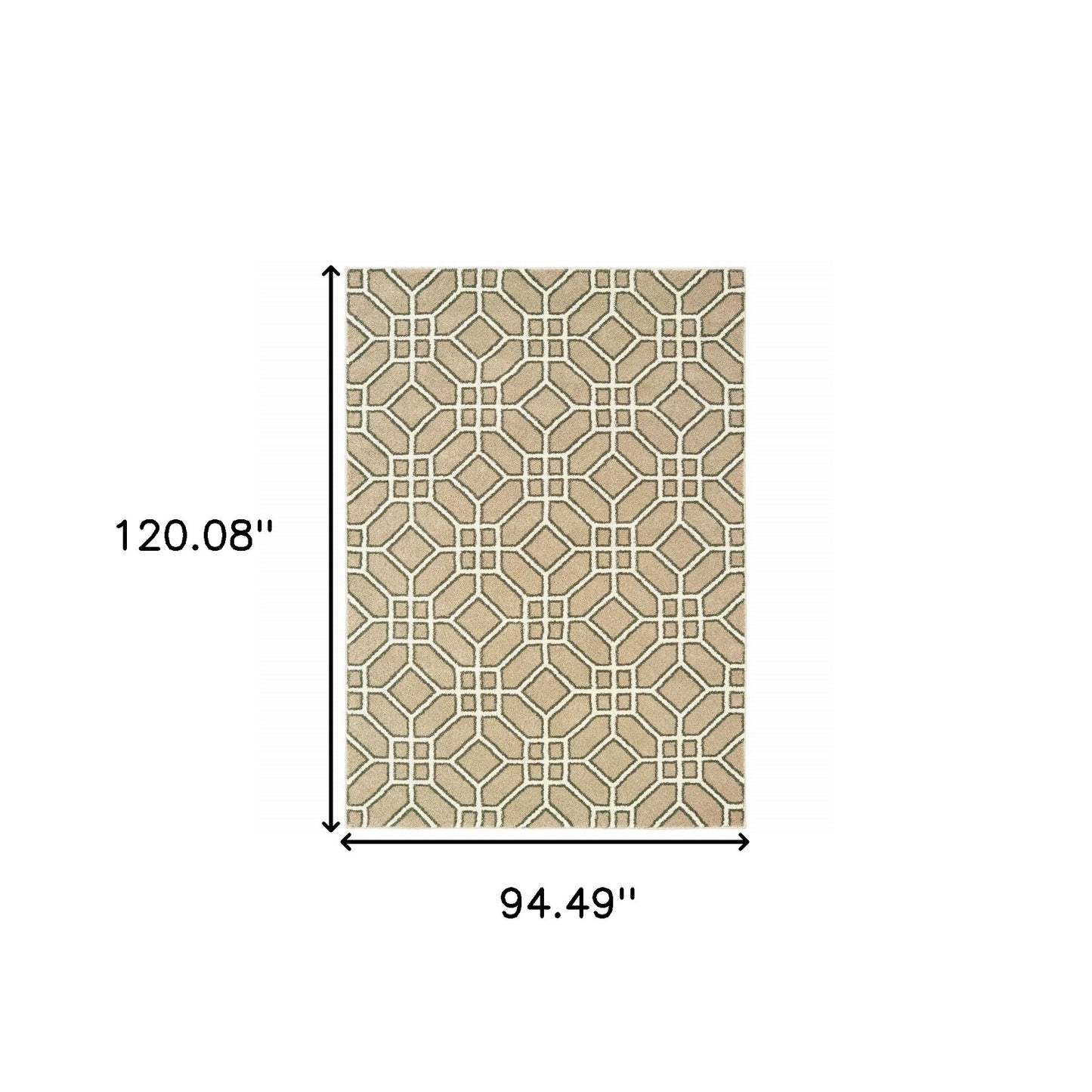 8' X 10' Sand And Ivory Geometric Power Loom Stain Resistant Area Rug