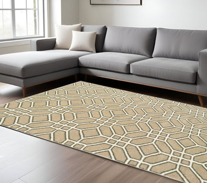 10' X 13' Sand And Ivory Geometric Power Loom Stain Resistant Area Rug