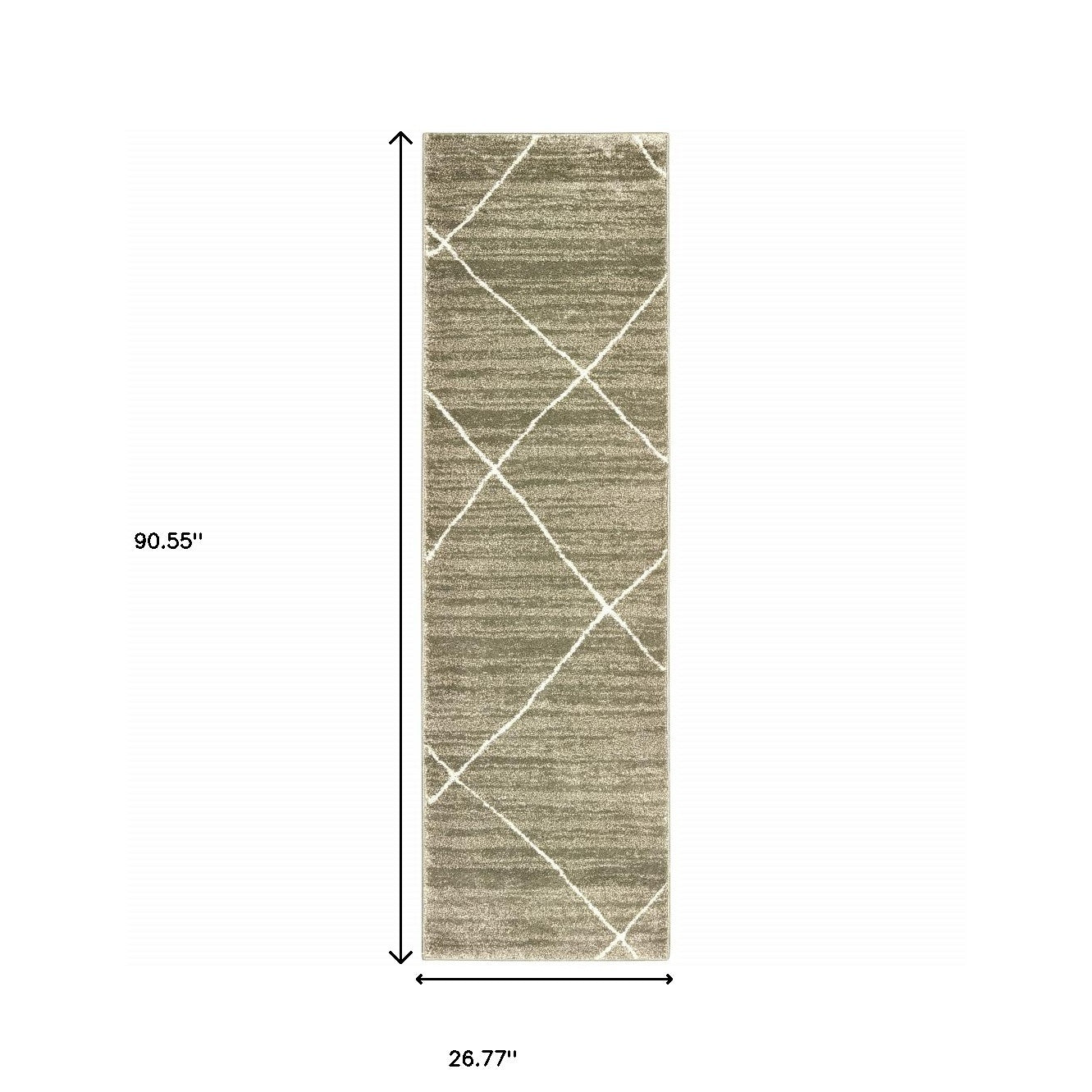 2' X 8' Grey And Ivory Geometric Power Loom Stain Resistant Runner Rug