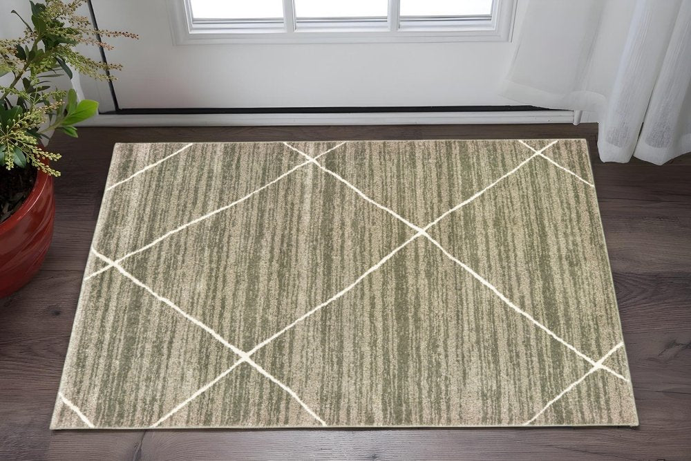 2' X 3' Grey And Ivory Geometric Power Loom Stain Resistant Area Rug
