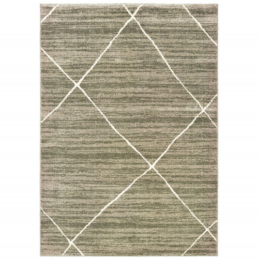 7' X 9' Gray And Ivory Geometric Shag Area Rug