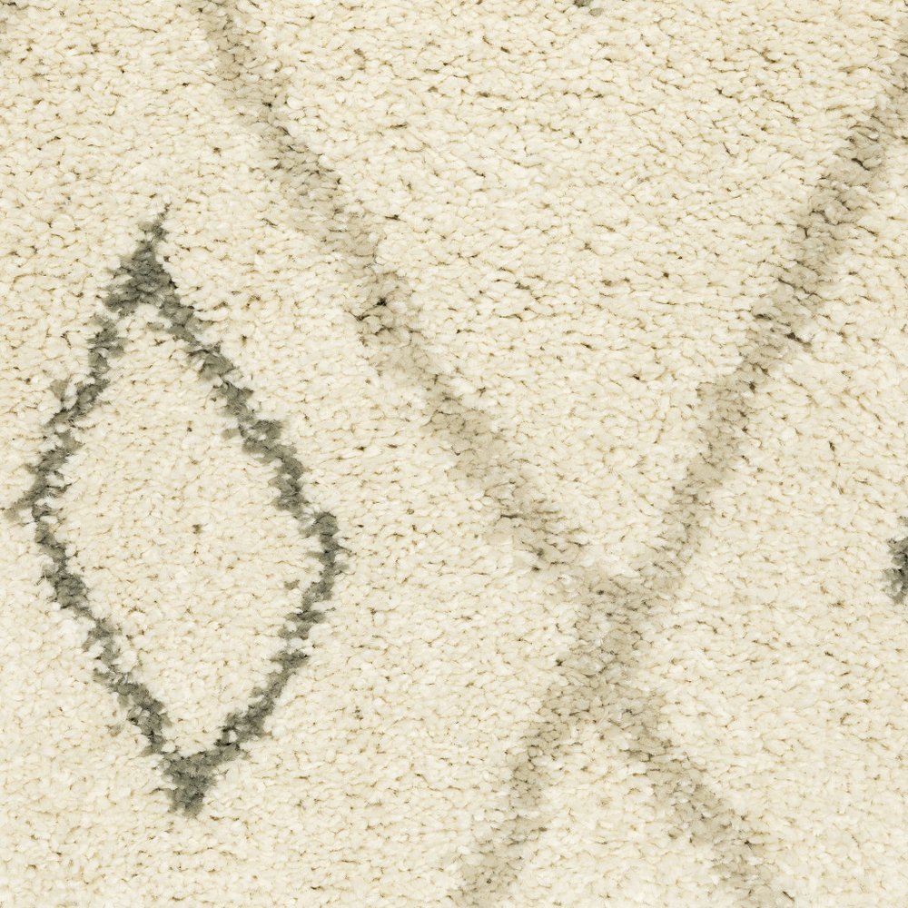 Beige textured runner rug with subtle gray diamond pattern and soft plush pile