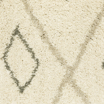 Beige textured runner rug with subtle gray diamond pattern and soft plush pile
