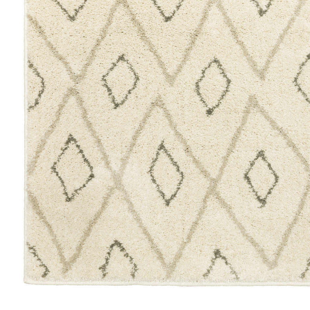 2' X 8' Sand Ash Grey And Ivory Geometric Power Loom Stain Resistant Runner Rug