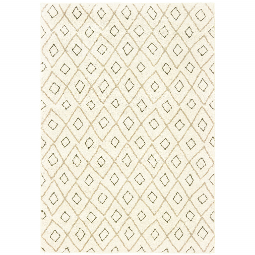 2' X 3' Sand Ash Grey And Ivory Geometric Power Loom Stain Resistant Area Rug