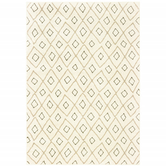 2' X 3' Sand Ash Grey And Ivory Geometric Power Loom Stain Resistant Area Rug