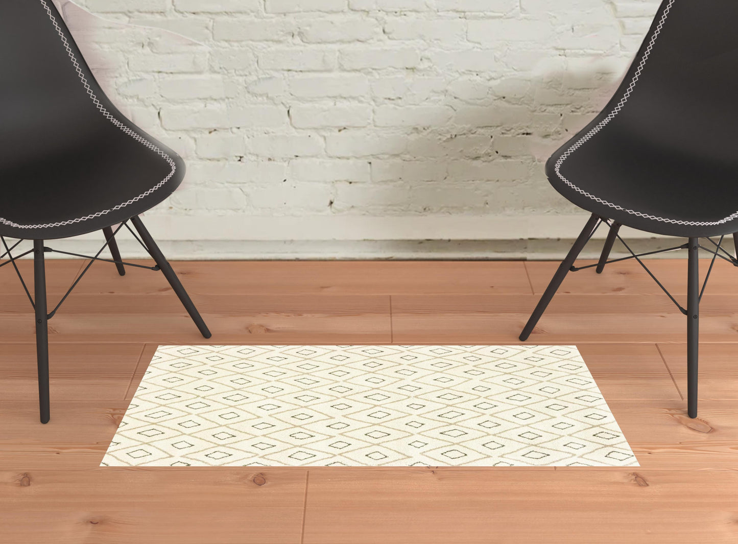 2' X 3' Sand Ash Grey And Ivory Geometric Power Loom Stain Resistant Area Rug