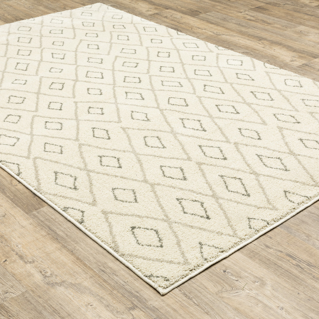 2' X 3' Sand Ash Grey And Ivory Geometric Power Loom Stain Resistant Area Rug