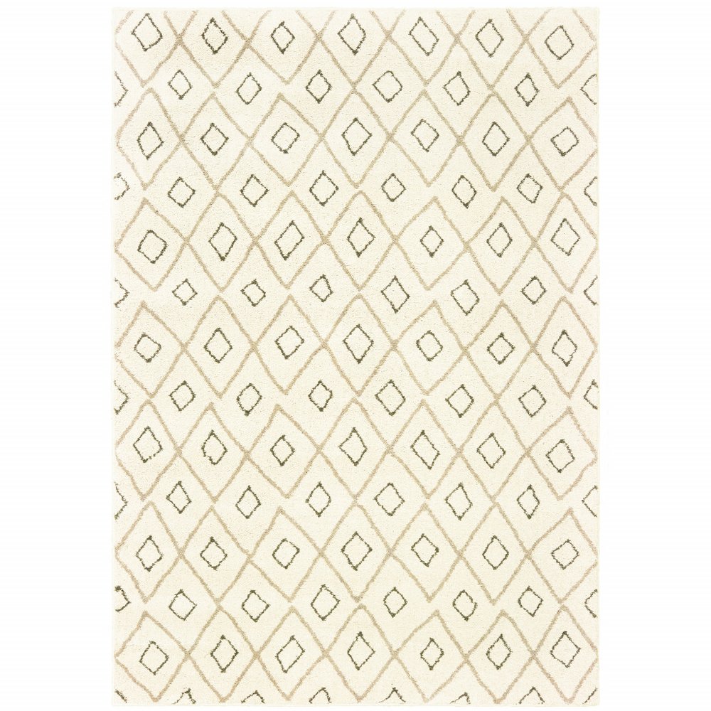 5' X 7' Sand Ash Grey And Ivory Geometric Power Loom Stain Resistant Area Rug