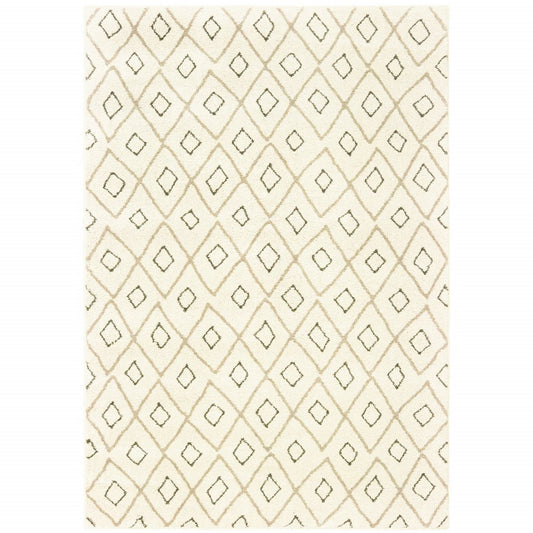 7' X 9' Gray And Ivory Geometric Shag Area Rug