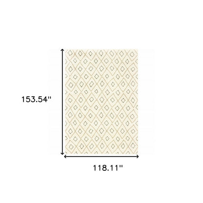 10' X 13' Sand Ash Grey And Ivory Geometric Power Loom Stain Resistant Area Rug