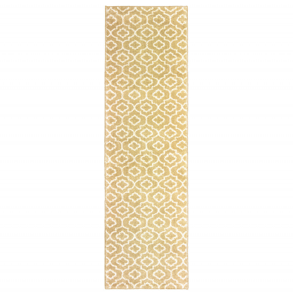 2' X 8' Gold And Ivory Geometric Power Loom Stain Resistant Runner Rug