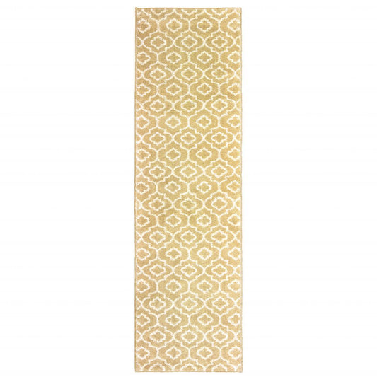 2' X 8' Gold And Ivory Geometric Power Loom Stain Resistant Runner Rug