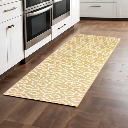 2' X 8' Gold And Ivory Geometric Power Loom Stain Resistant Runner Rug