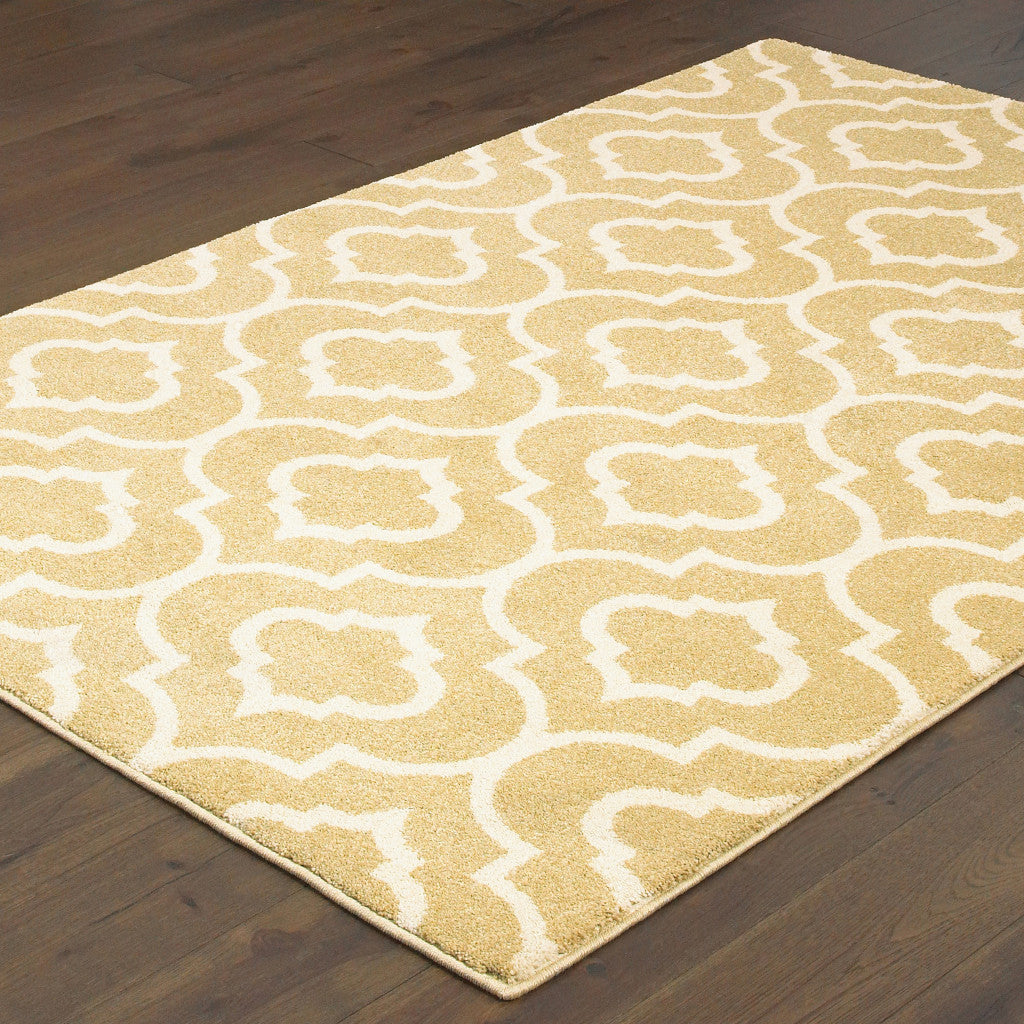 2' X 3' Gold And Ivory Geometric Power Loom Stain Resistant Area Rug