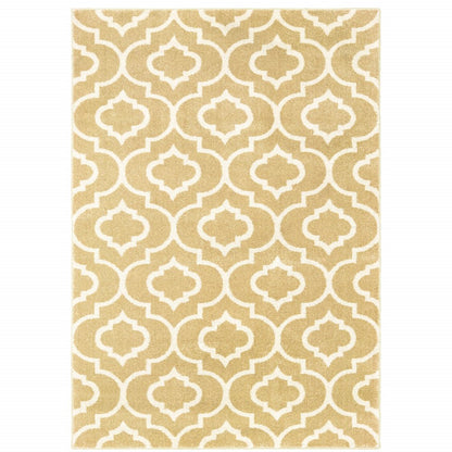 7' X 9' Gold And Ivory Geometric Shag Area Rug
