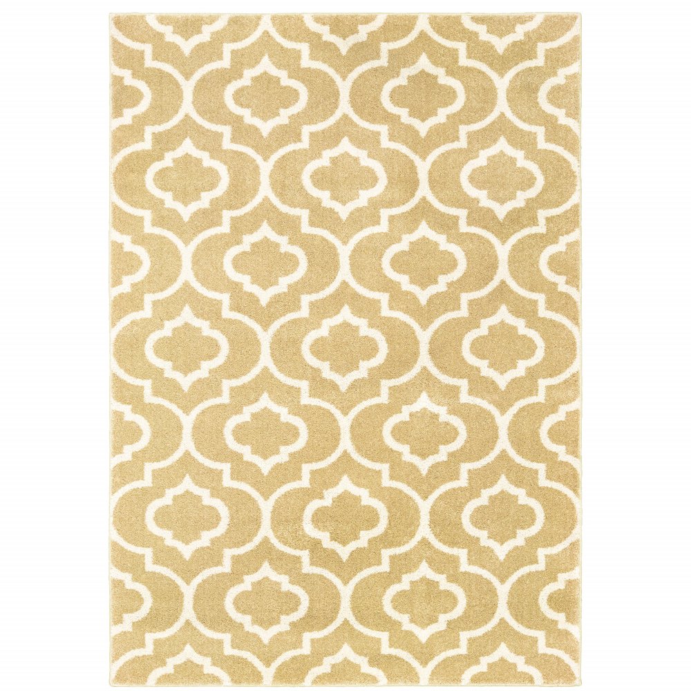 10' X 13' Gold And Ivory Geometric Power Loom Stain Resistant Area Rug