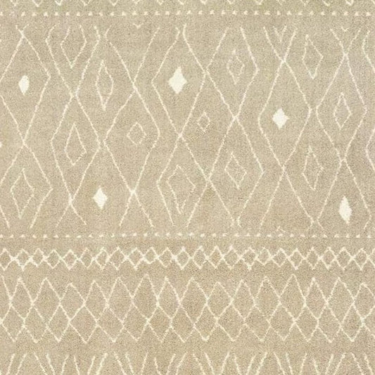 8' Sand And Ivory Geometric Power Loom Runner Rug