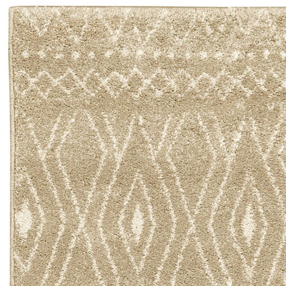 8' Sand And Ivory Geometric Power Loom Runner Rug